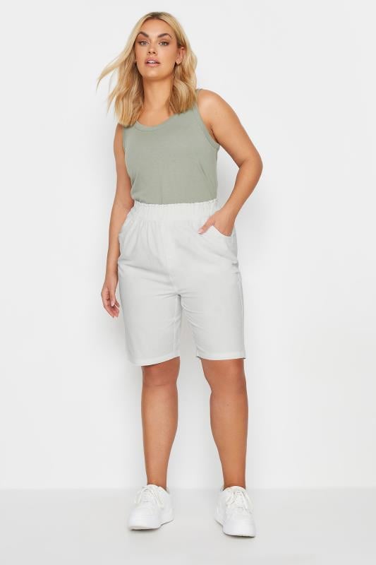 evans YOURS Curve Ivory White Cool Cotton Shorts