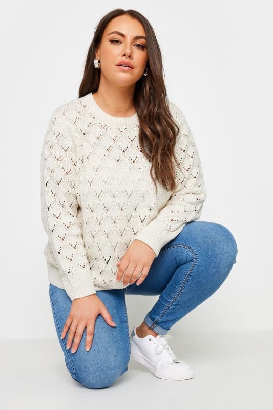 Evans YOURS Curve Ivory White Crochet Jumper