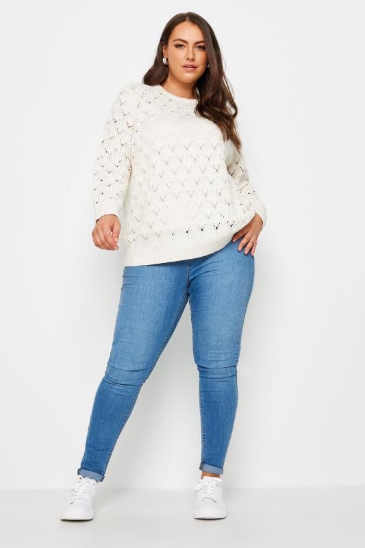 Evans YOURS Curve Ivory White Crochet Jumper