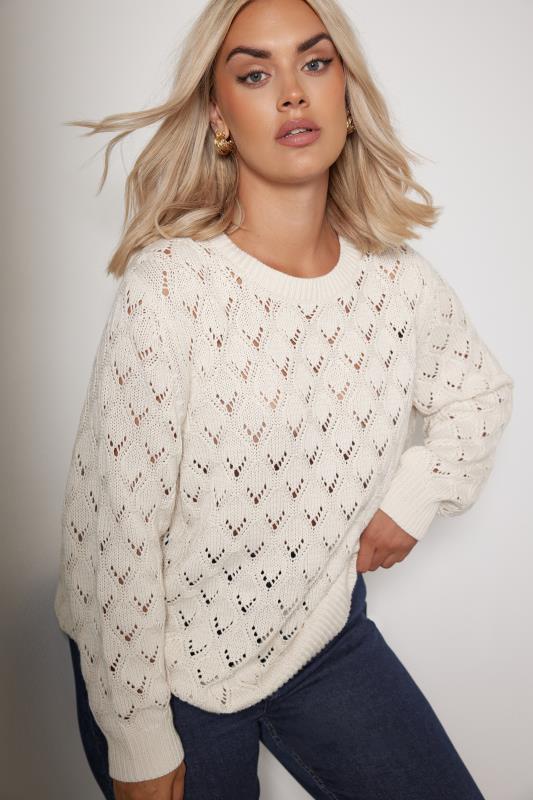 evans YOURS Curve Ivory White Crochet Jumper