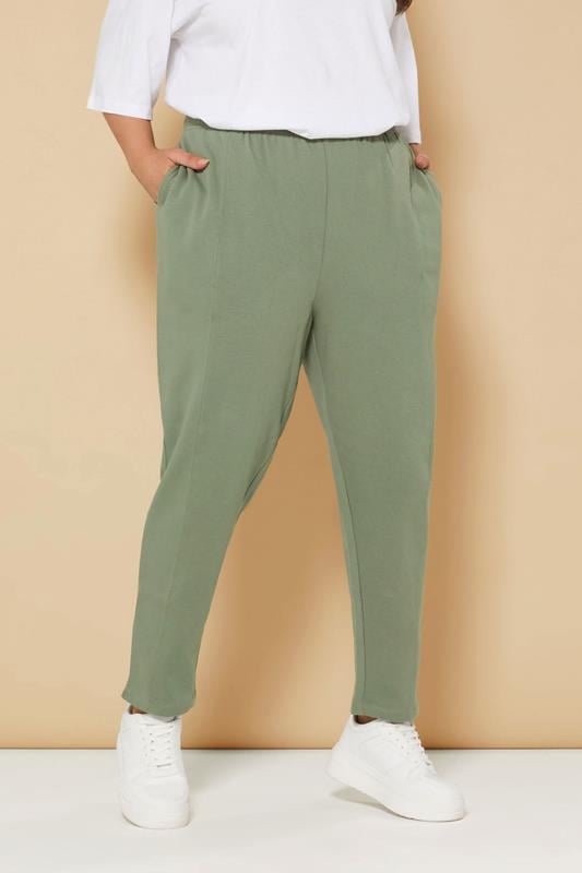 evans YOURS Curve Khaki Green Barrel Joggers