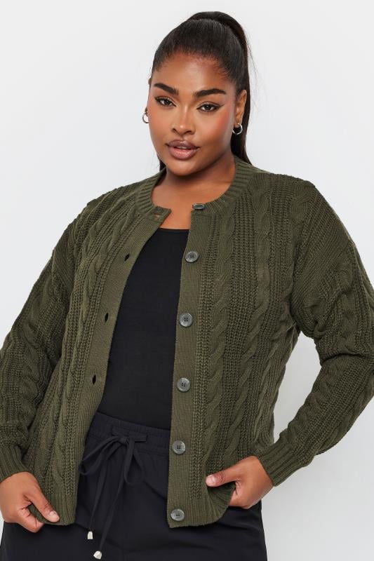 Evans YOURS Curve Khaki Green Cable Knit Cardigan