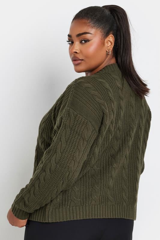 Evans YOURS Curve Khaki Green Cable Knit Cardigan