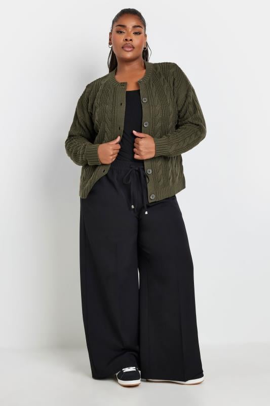 Evans YOURS Curve Khaki Green Cable Knit Cardigan