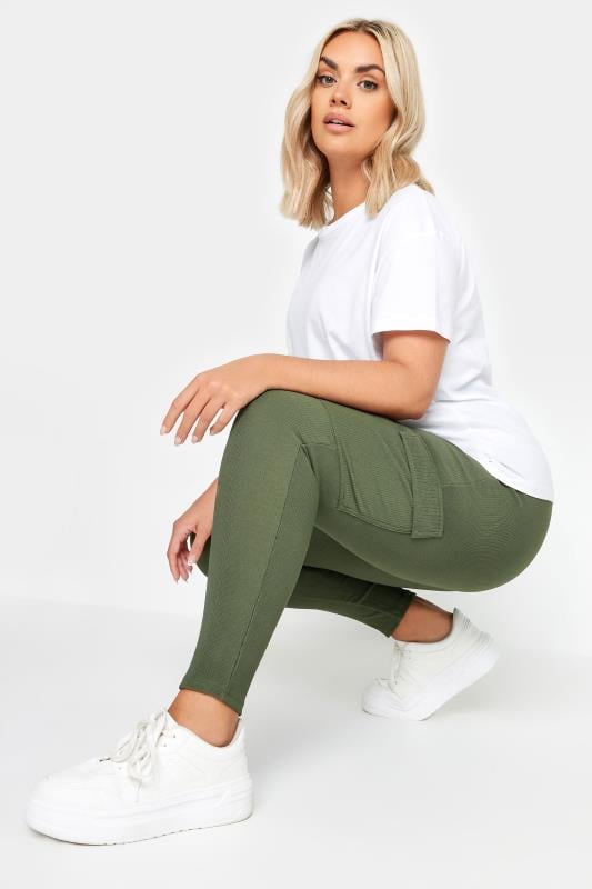 evans YOURS Curve Khaki Green Cargo Leggings