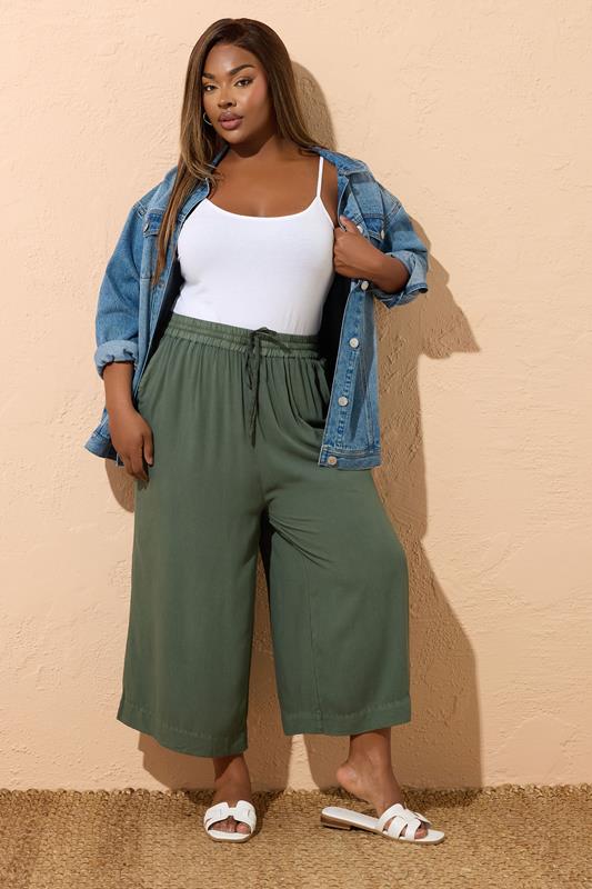 Evans YOURS Curve Khaki Green Chambray Culottes