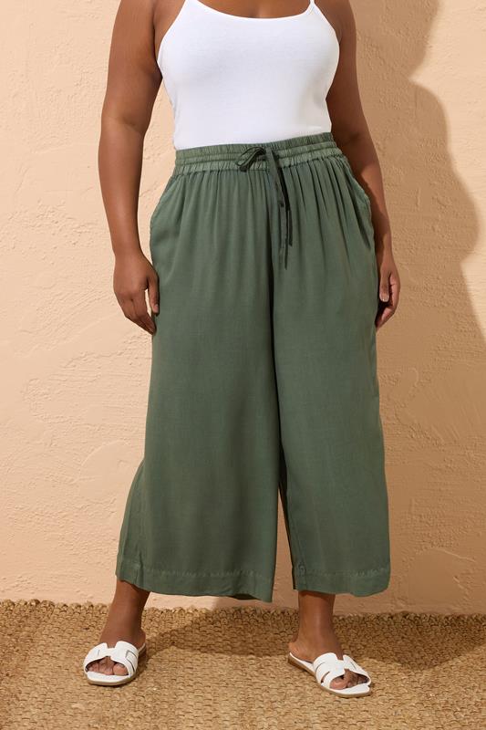 evans YOURS Curve Khaki Green Chambray Culottes