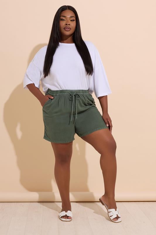 Evans YOURS Curve Khaki Green Chambray Shorts
