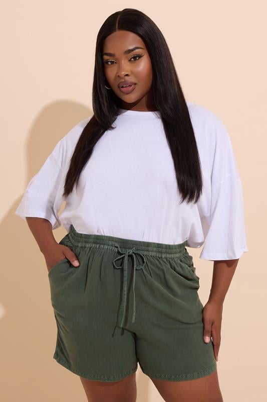 evans YOURS Curve Khaki Green Chambray Shorts
