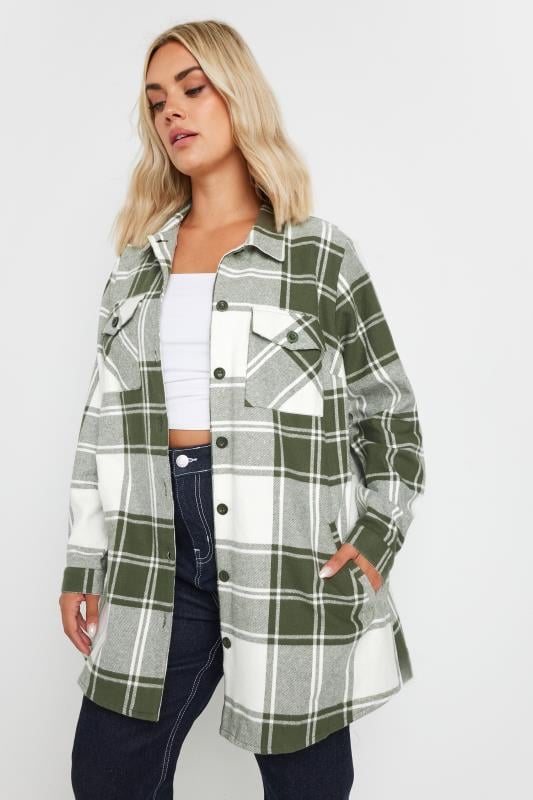 Evans YOURS Curve Khaki Green Check Shacket