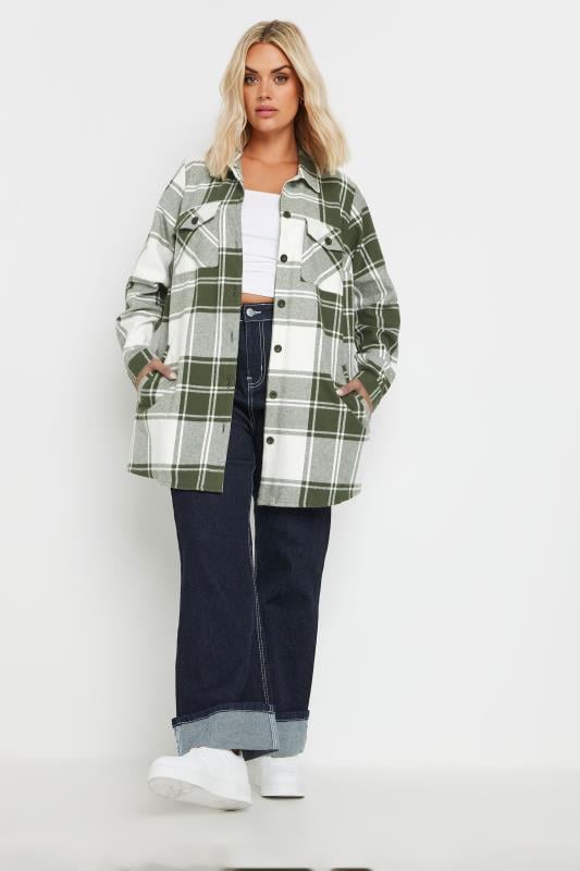 Evans YOURS Curve Khaki Green Check Shacket