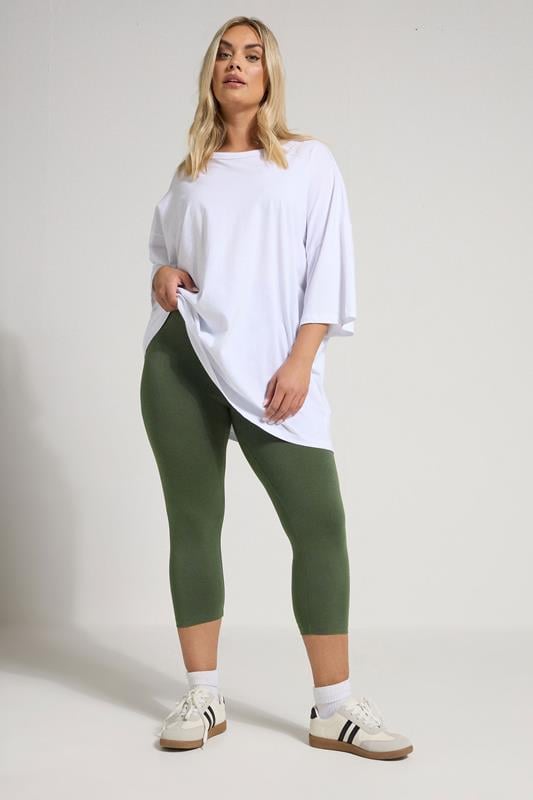 Evans YOURS Curve Khaki Green Cropped Leggings