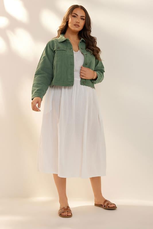 Evans YOURS Curve Khaki Green Denim Jacket