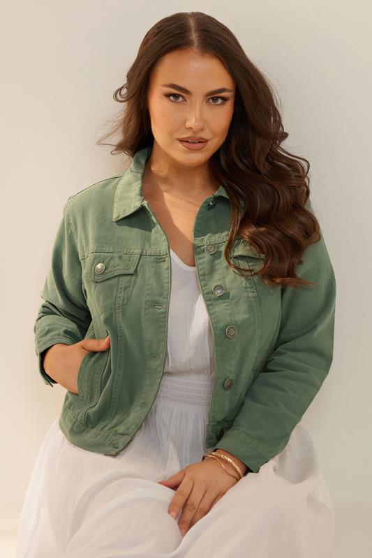 evans YOURS Curve Khaki Green Denim Jacket