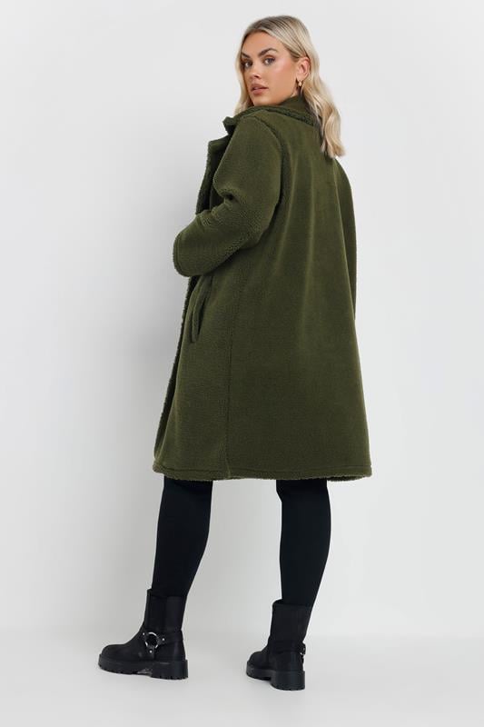 Evans YOURS Curve Khaki Green Faux Fur Teddy Coat