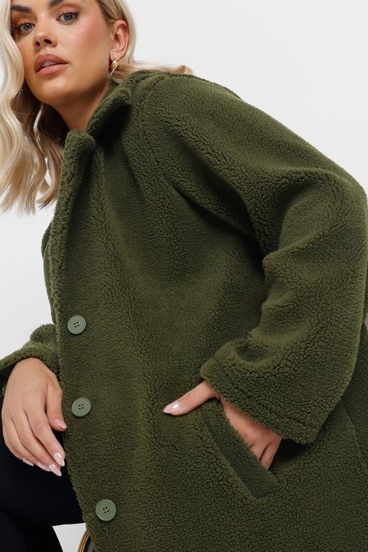 Evans YOURS Curve Khaki Green Faux Fur Teddy Coat