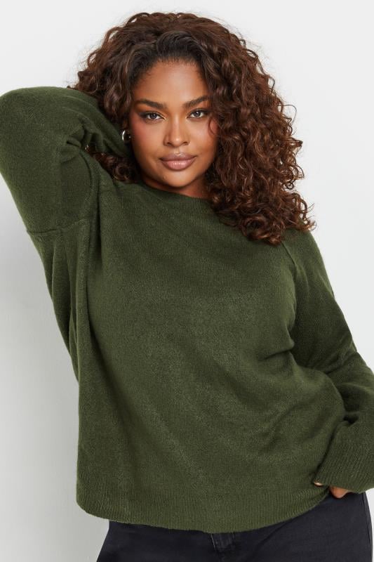 evans YOURS Curve Khaki Green Knitted Jumper