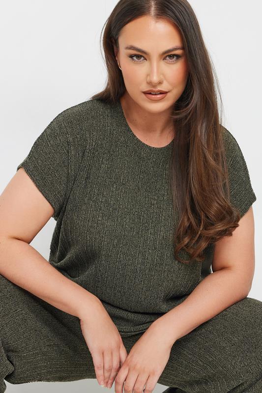 Evans YOURS Curve Khaki Green Knitted T-Shirt