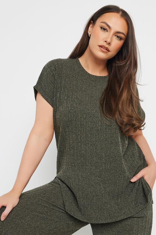 evans YOURS Curve Khaki Green Knitted T-Shirt