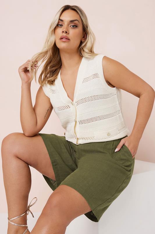 Evans YOURS Curve Khaki Green Linen Bermuda Shorts