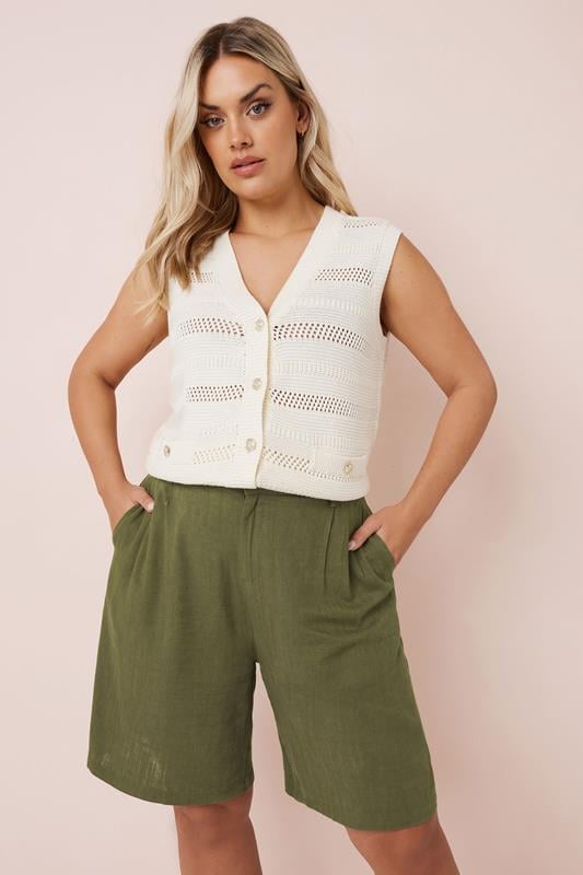 Evans YOURS Curve Khaki Green Linen Bermuda Shorts