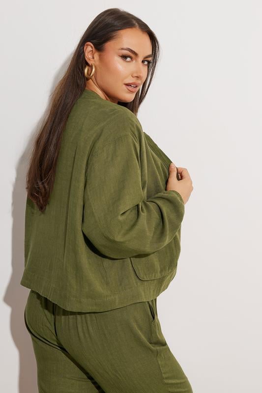 Evans YOURS Curve Khaki Green Linen Bomber Jacket