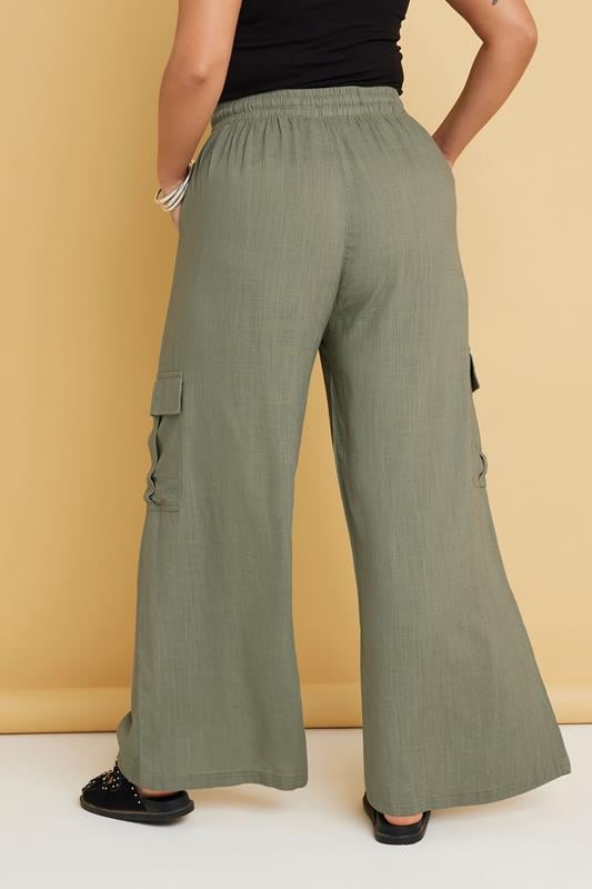 Evans YOURS Curve Khaki Green Linen Cargo Trousers