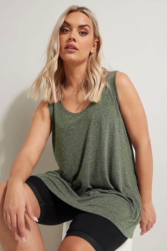 Evans YOURS Curve Khaki Green Linen Vest Top
