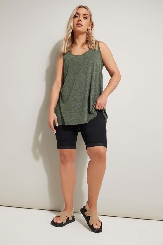 Evans YOURS Curve Khaki Green Linen Vest Top