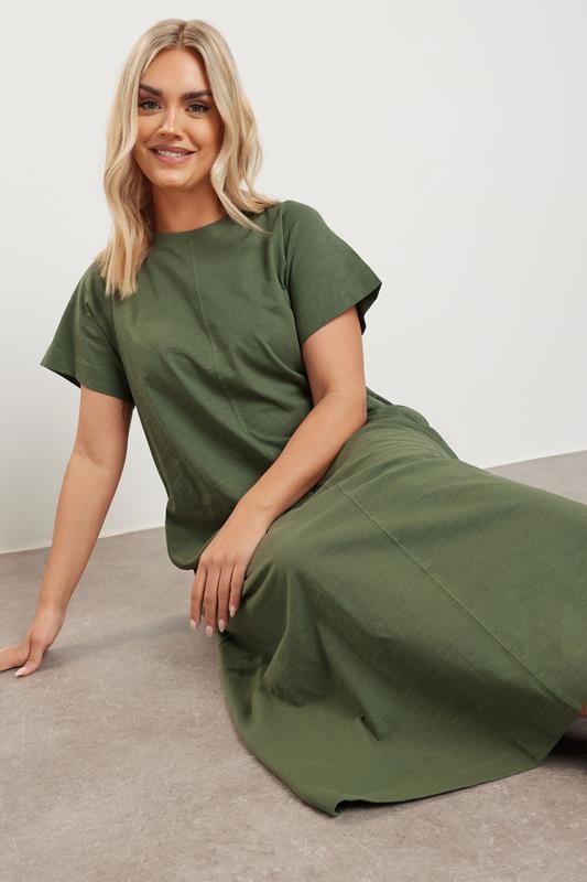 Evans YOURS Curve Khaki Green Midaxi T-Shirt Dress