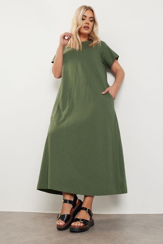 Evans YOURS Curve Khaki Green Midaxi T-Shirt Dress
