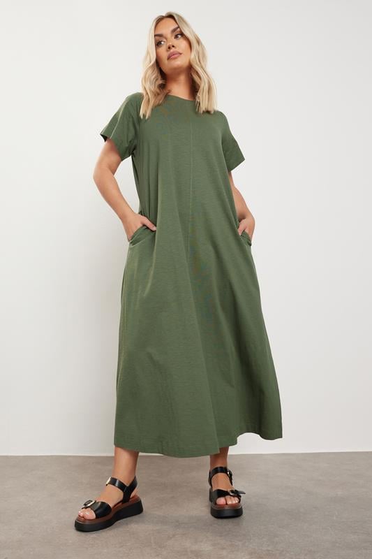 evans YOURS Curve Khaki Green Midaxi T-Shirt Dress