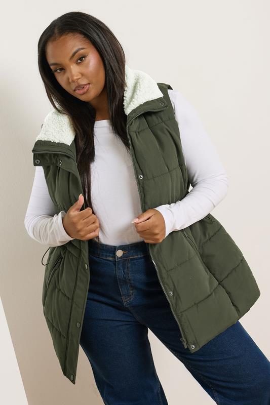 evans YOURS Curve Khaki Green Padded Gilet