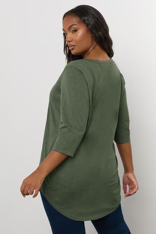 Evans YOURS Curve Khaki Green Pintuck Henley Top