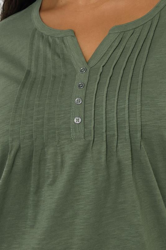Evans YOURS Curve Khaki Green Pintuck Henley Top