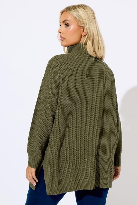 Evans YOURS Curve Khaki Green Quarter Zip Jumper