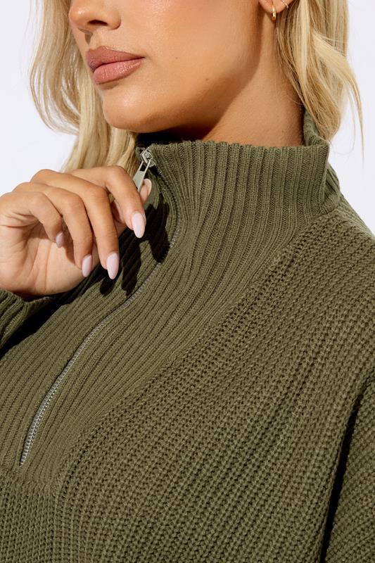 Evans YOURS Curve Khaki Green Quarter Zip Jumper