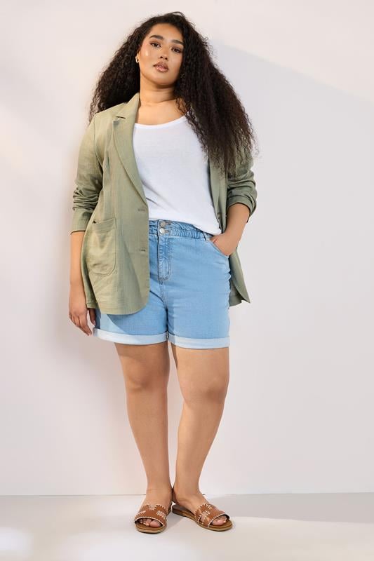 Evans YOURS Curve Khaki Green Relaxed Linen Blazer