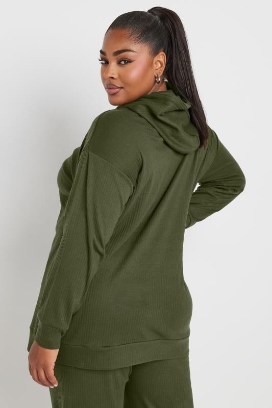 Evans YOURS Curve Khaki Green Ribbed Hoodie