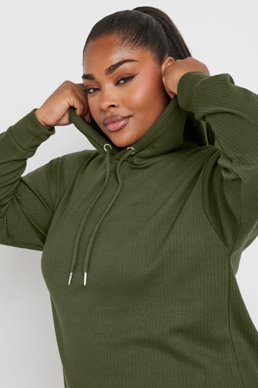 Evans YOURS Curve Khaki Green Ribbed Hoodie