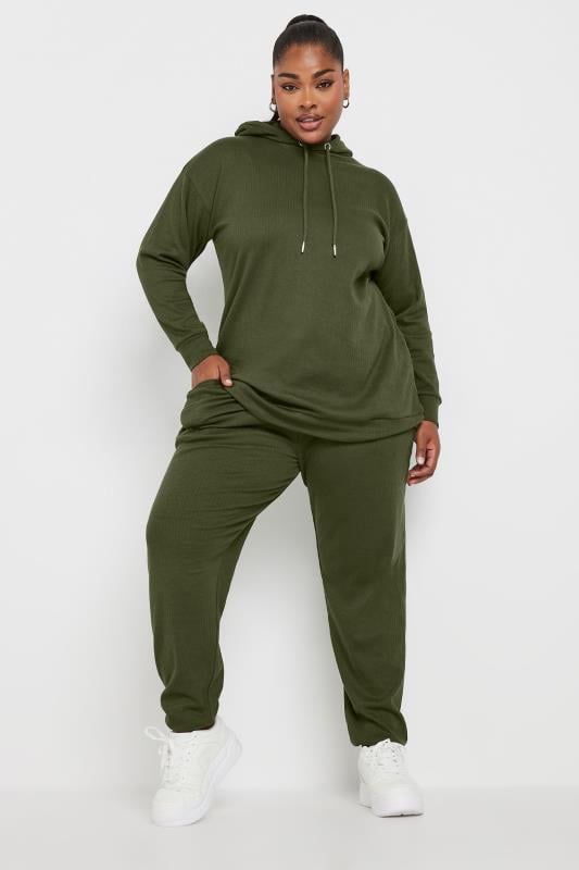 Evans YOURS Curve Khaki Green Ribbed Joggers
