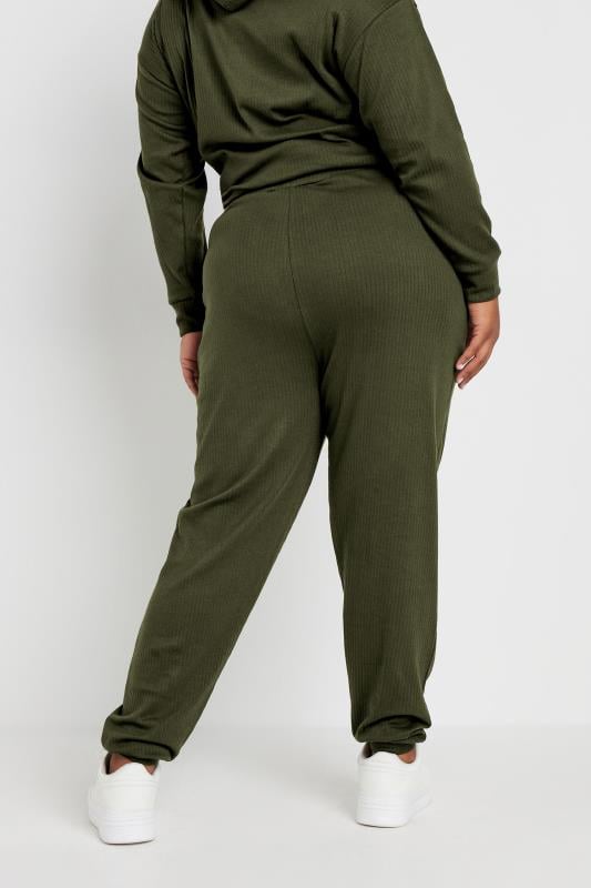 Evans YOURS Curve Khaki Green Ribbed Joggers