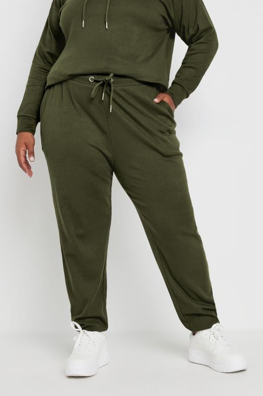 evans YOURS Curve Khaki Green Ribbed Joggers