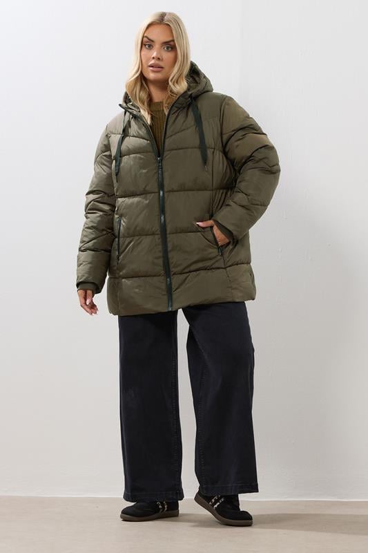 Evans YOURS Curve Khaki Green Short Padded Coat