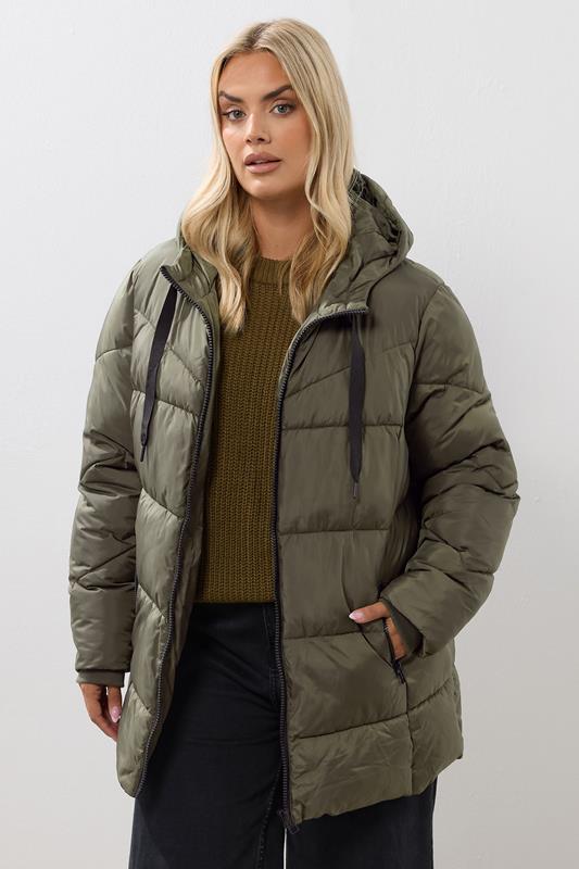 evans YOURS Curve Khaki Green Short Padded Coat