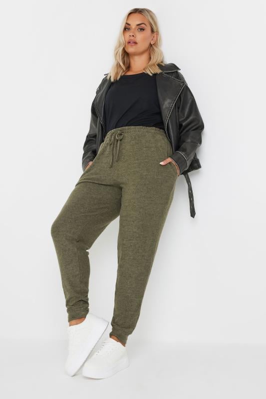 Evans YOURS Curve Khaki Green Soft Touch Joggers