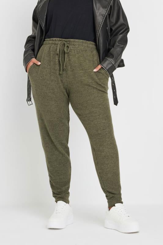 evans YOURS Curve Khaki Green Soft Touch Joggers