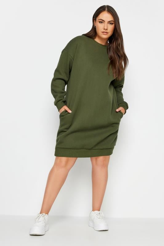 Evans YOURS Curve Khaki Green Sweatshirt Dress