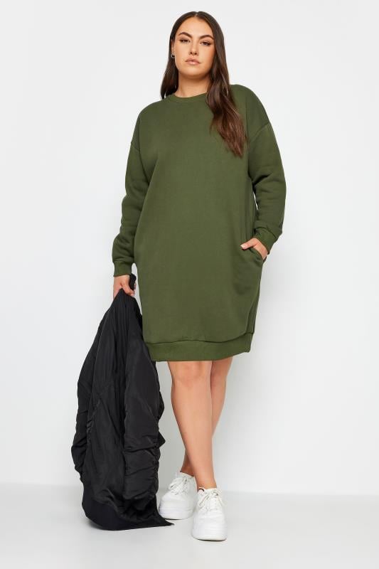 evans YOURS Curve Khaki Green Sweatshirt Dress