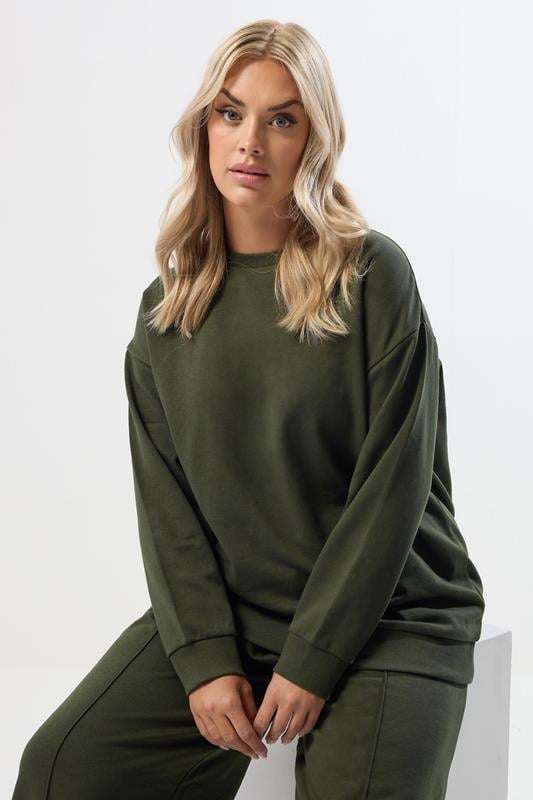 evans YOURS Curve Khaki Green Sweatshirt